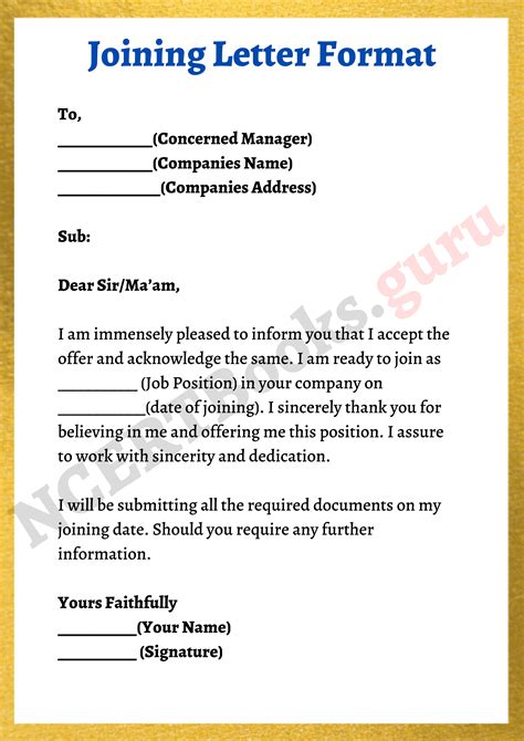 joining letter format excel