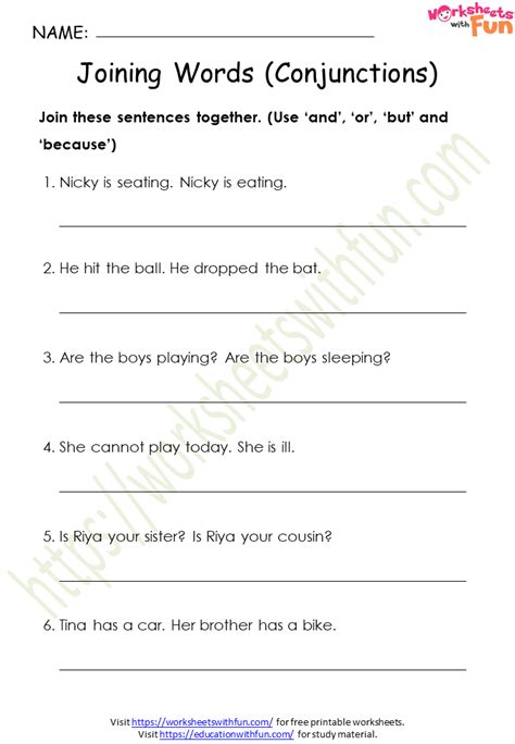 joining words worksheet for class 2 with answers pdf with answers