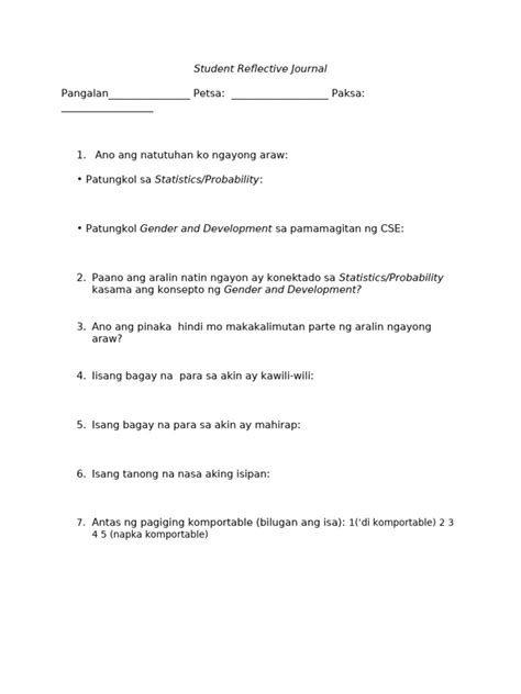 journal examples for students tagalog with explanation