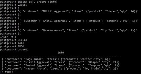 json data type in postgresql