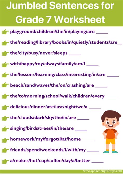 jumbled sentences exercises for class 7