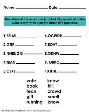 jumbled words exercise with answers