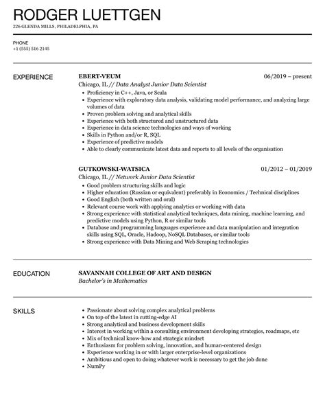 junior data scientist cv example