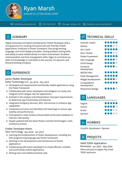 junior flutter developer cv example