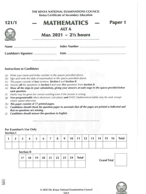 kcse mathematics paper 1 topics pdf