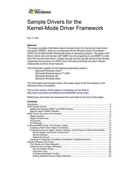 Kernel Mode Driver Framework 1 11 Catalog