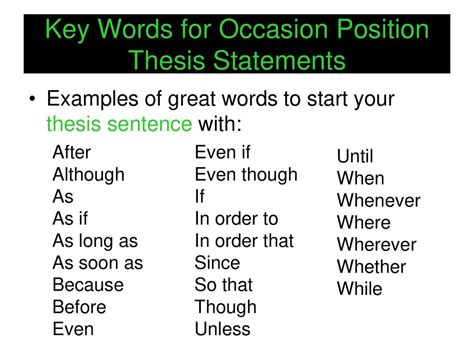 key words to start a thesis statement