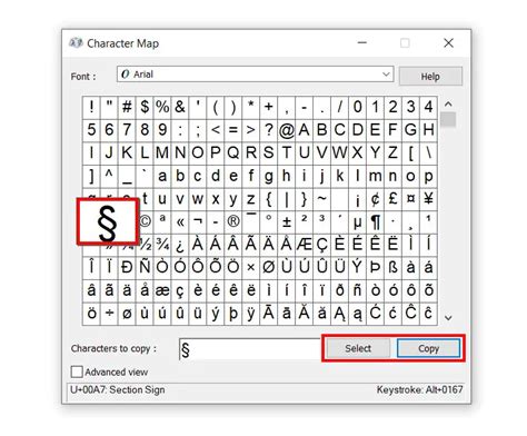 keyboard code for section symbol