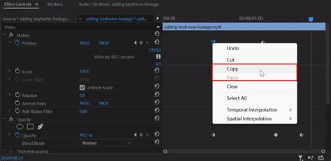 keyboard shortcut add keyframe premiere