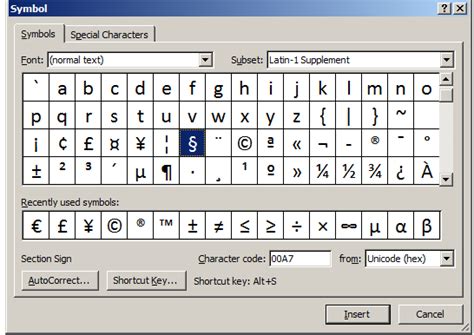 keyboard shortcut for code section symbol