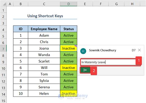 keyboard shortcut for inserting comment in excel