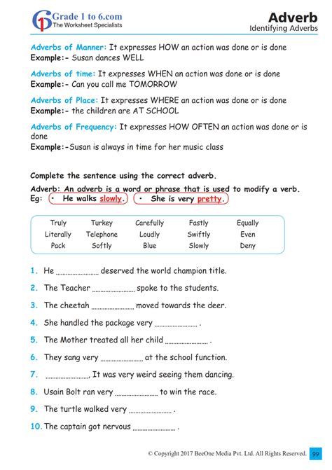 kinds of adverbs exercises with answers pdf class 6