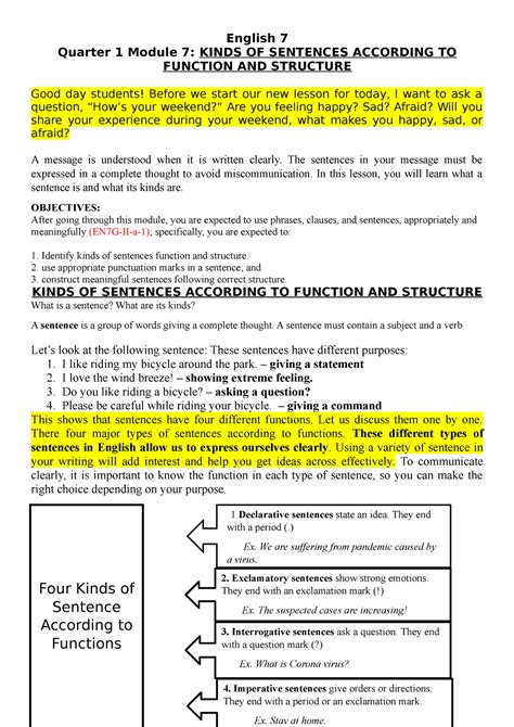 kinds of sentences according to function pdf