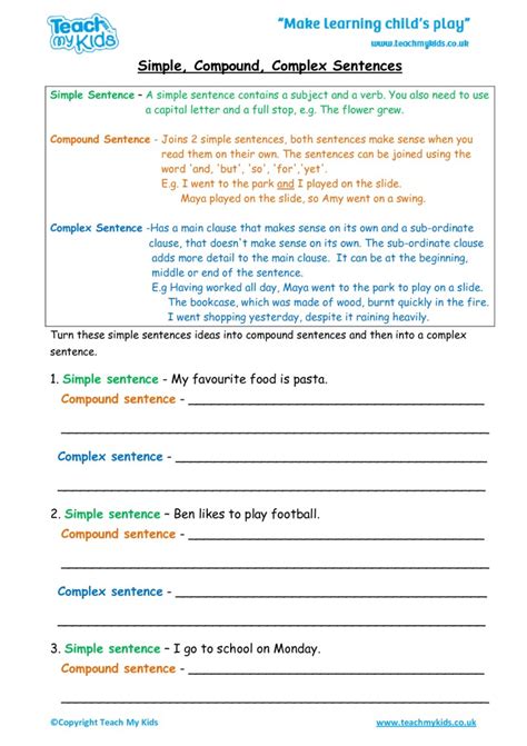 kinds of sentences simple compound complex exercises