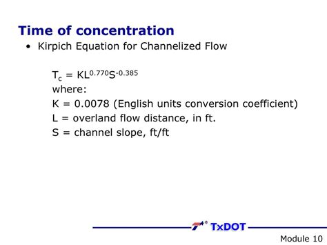 kirpich formula for time of concentration