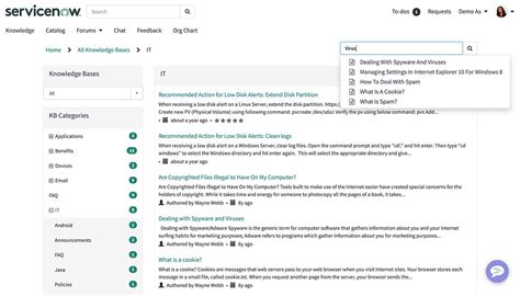 knowledge base categories examples servicenow