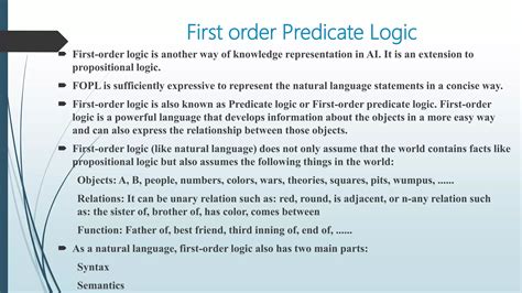 knowledge representation using predicate logic in artificial intelligence ppt