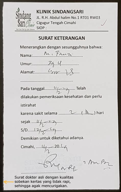 komponen surat dokter
