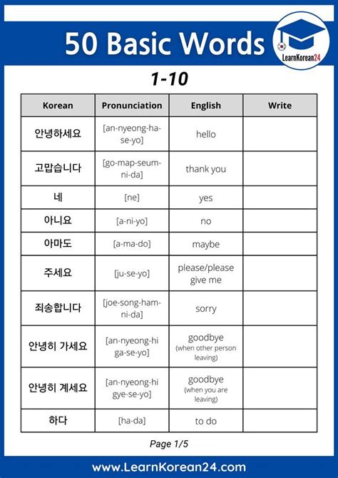 korean words to read for beginners