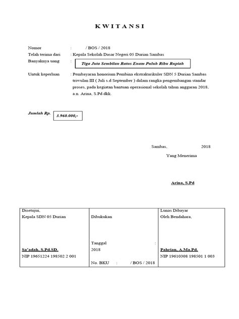 kwitansi ekstrakurikuler