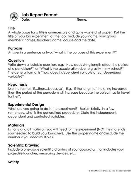 lab report materials example