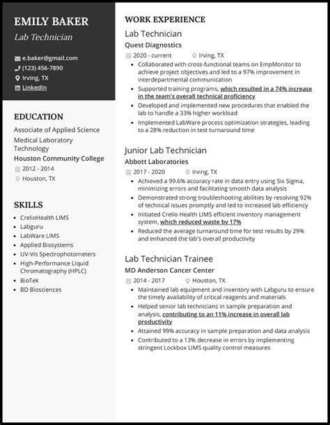lab tech resume examples