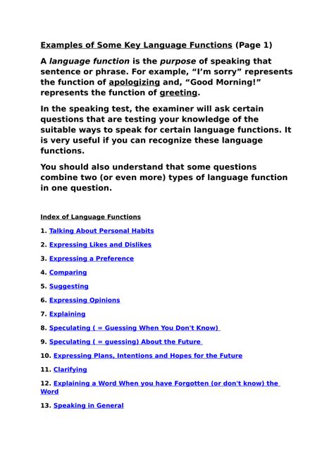 language functions examples pdf