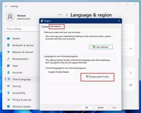 language settings