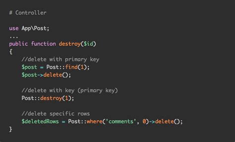 laravel model delete function