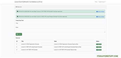 laravel notification database example