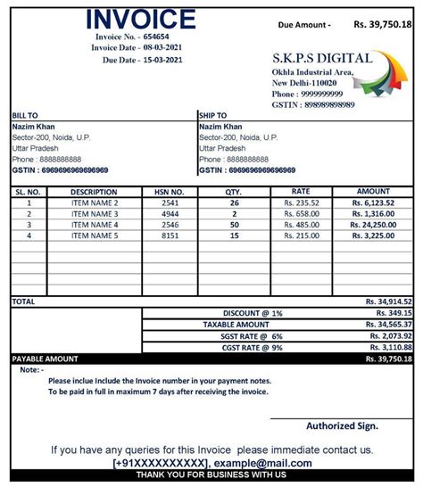 latest gst invoice format in excel