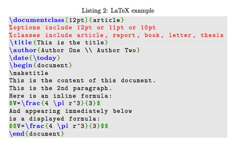 latex code example in text