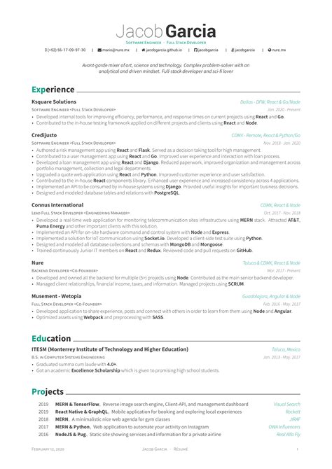 latex cv template software developer