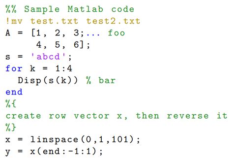 latex matlab code in text
