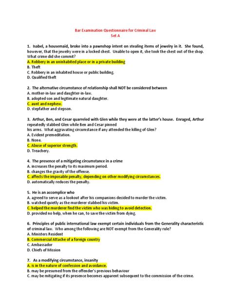 law bar exam example questions