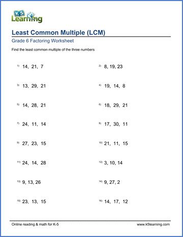 lcm questions with answers class 6
