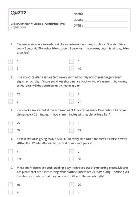 lcm word problems 5th grade with answers