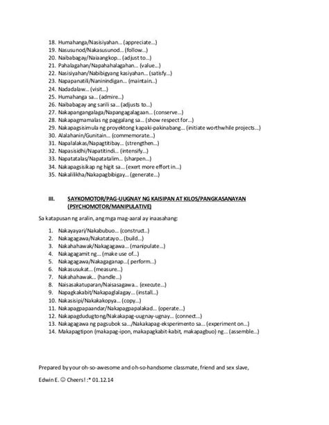 learning objectives examples tagalog