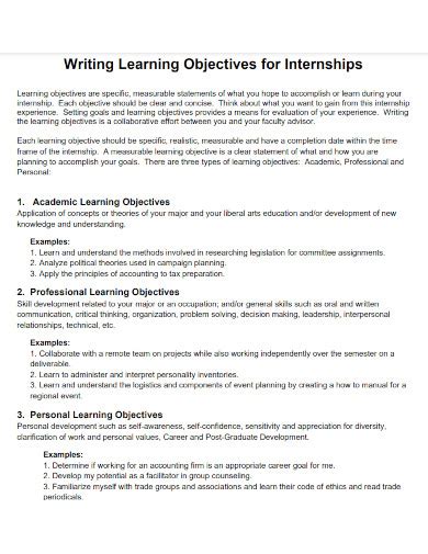 learning objectives for internship in social work