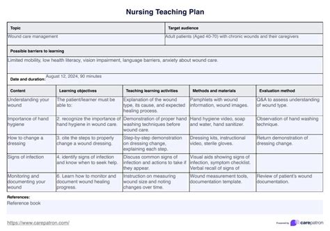learning plan nursing examples pdf