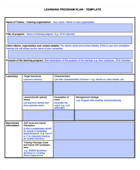 learning plan template example