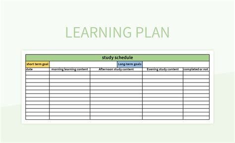 learning plan template excel