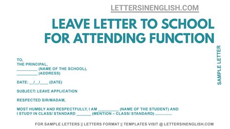 leave letter for function to school