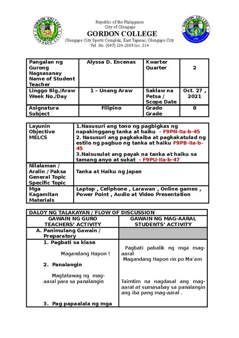 lesson plan format deped tagalog