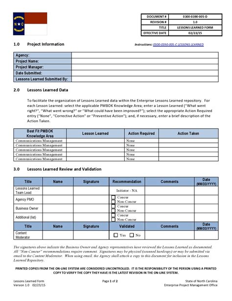 lessons learned document template word