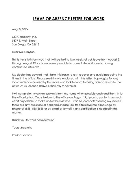 letter explaining absence from work