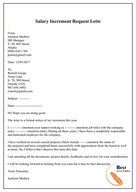 letter format for requesting salary increment