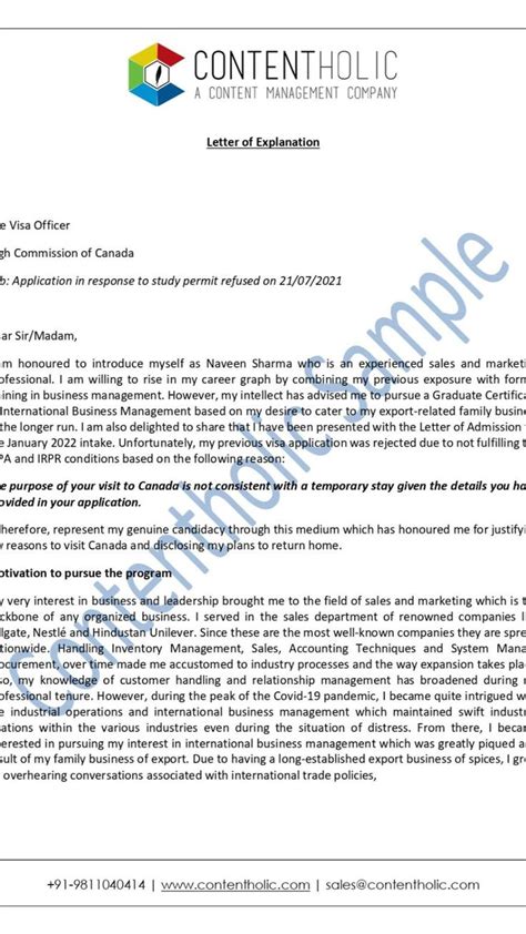 letter of explanation canada study permit after refusal sample