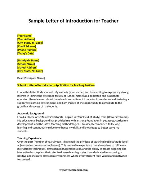 letter of introduction example substitute teacher