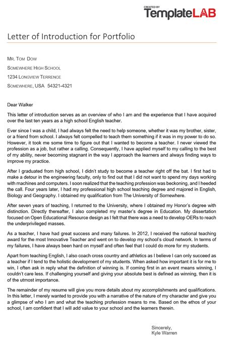 letter of introduction for portfolio example